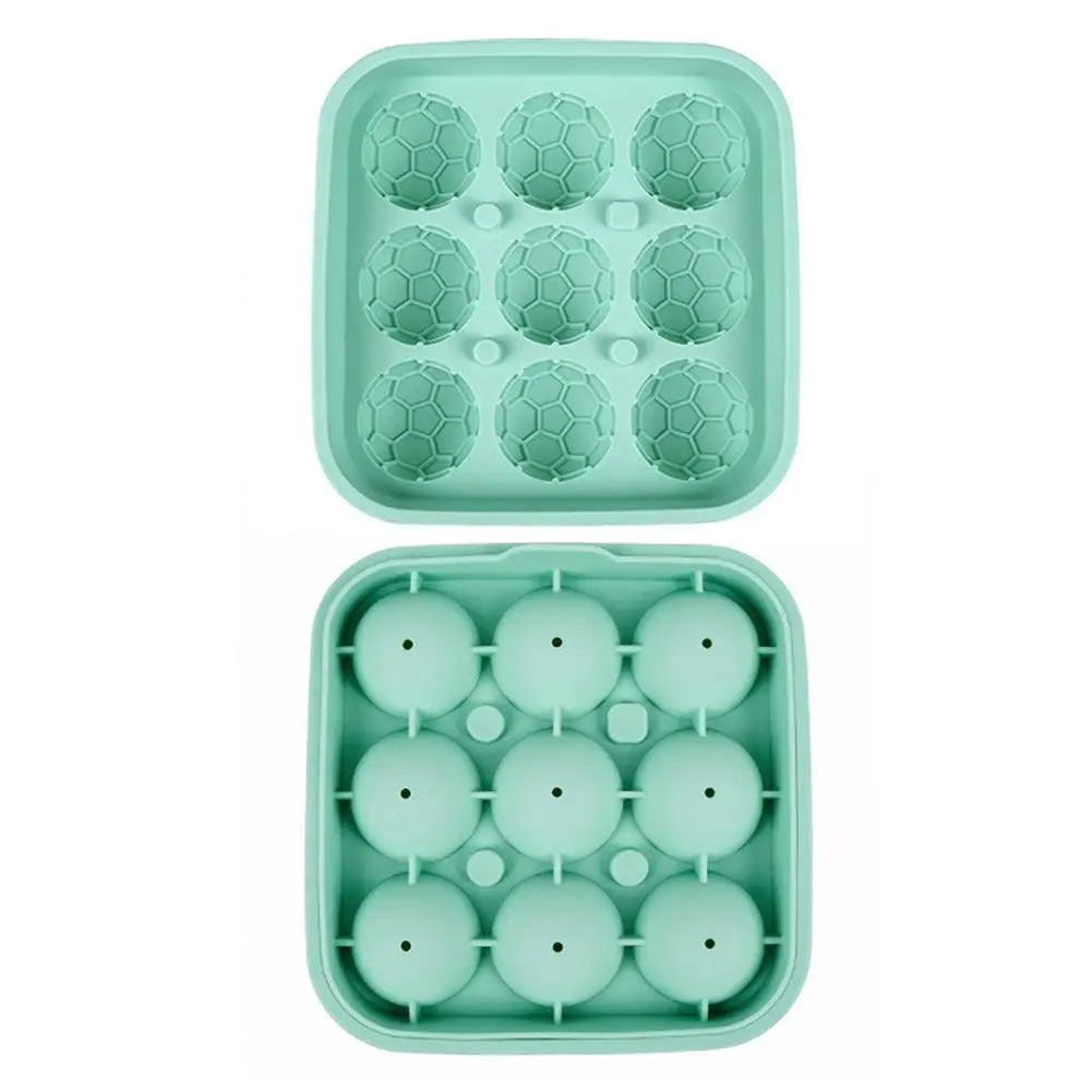 3D Soccer Ball Ice Cube Tray – 9-Grid Silicone Mold with Lid Silicone Ice Mold Axl Green