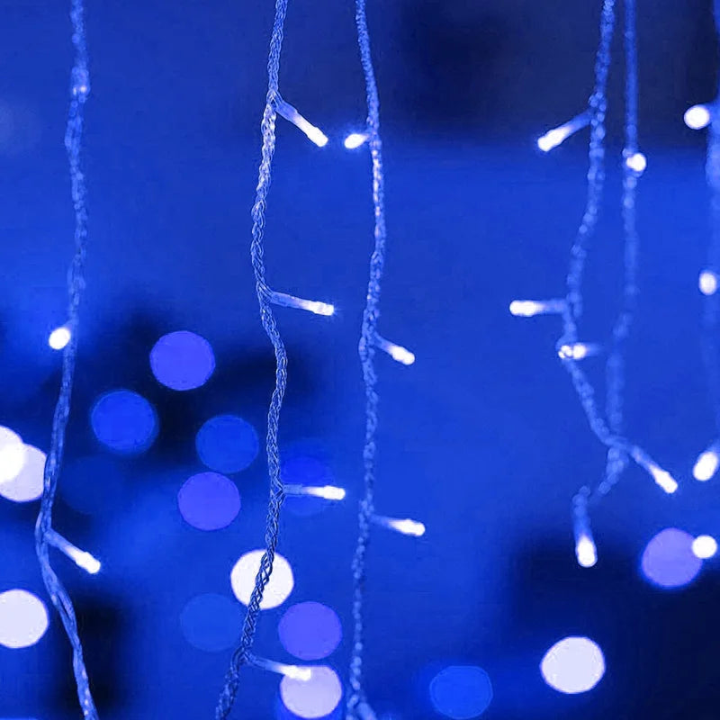 5M LED Icicle Curtain String Lights – 96 LEDs, 8 Modes EU Plug LED String Lights Axl Blue