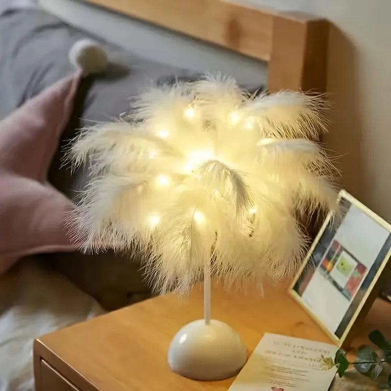 LED Feather Table Lamp – Warm White Night Light & Home Decor Decorative Night Light Axl