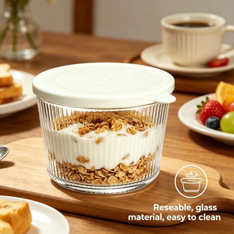 Small Glass Bowls with Lids – Stackable Clear Stripe Containers Glass Storage Bowl Axl 1PCS White