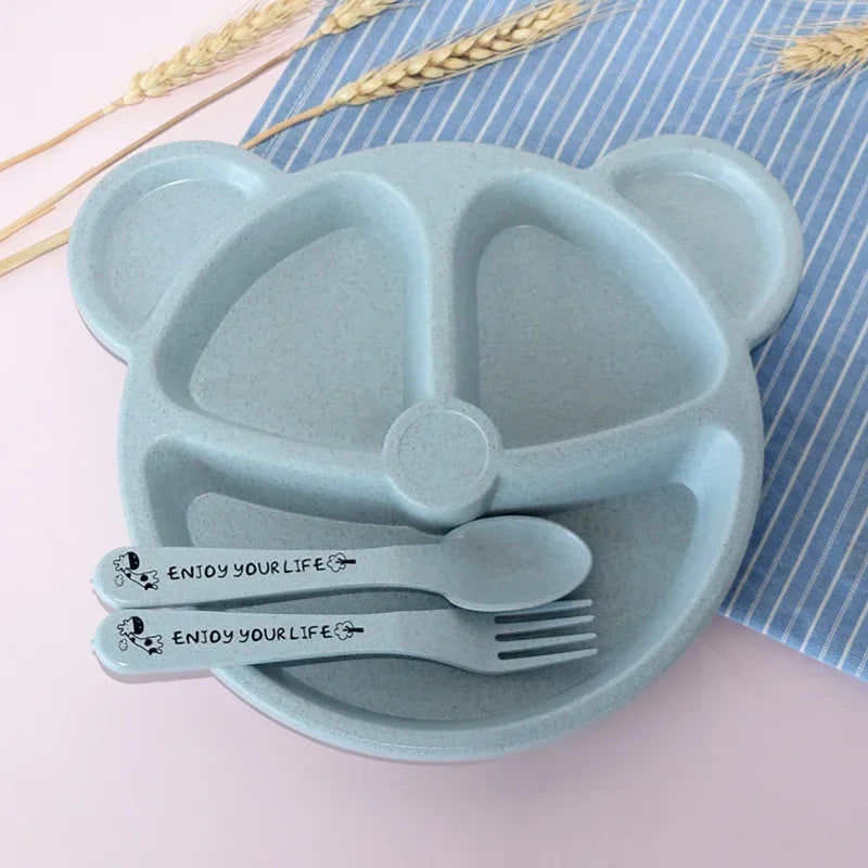 Baby Cartoon Bear Dinnerware Set – Bowl, Spoon & Fork Baby Dinnerware Set Axl Blue