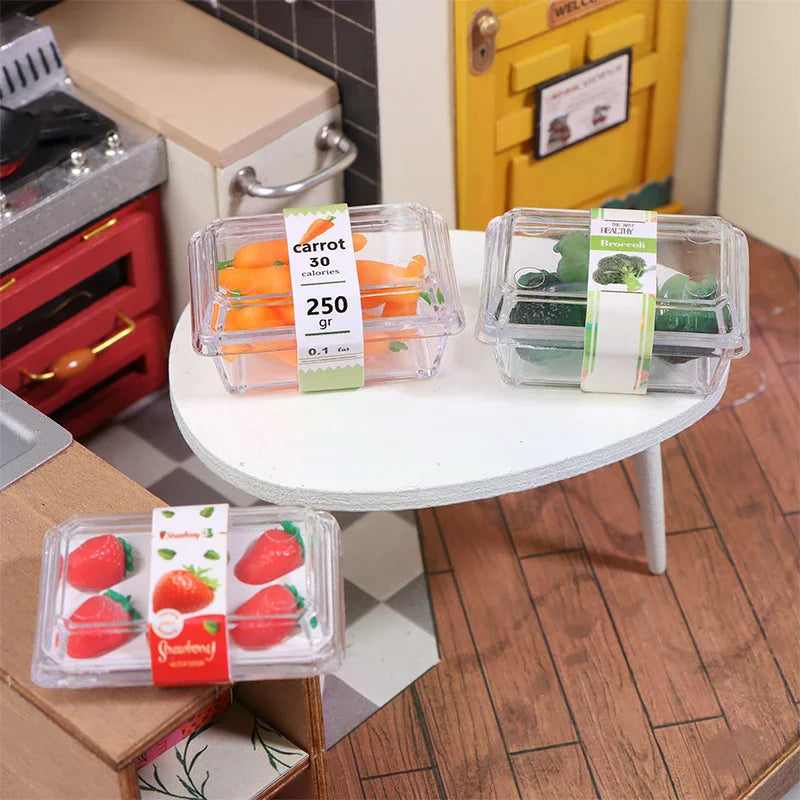 1:12 Dollhouse Mini Fruit & Vegetable Set with Clear Box Dollhouse Miniature Set Axl