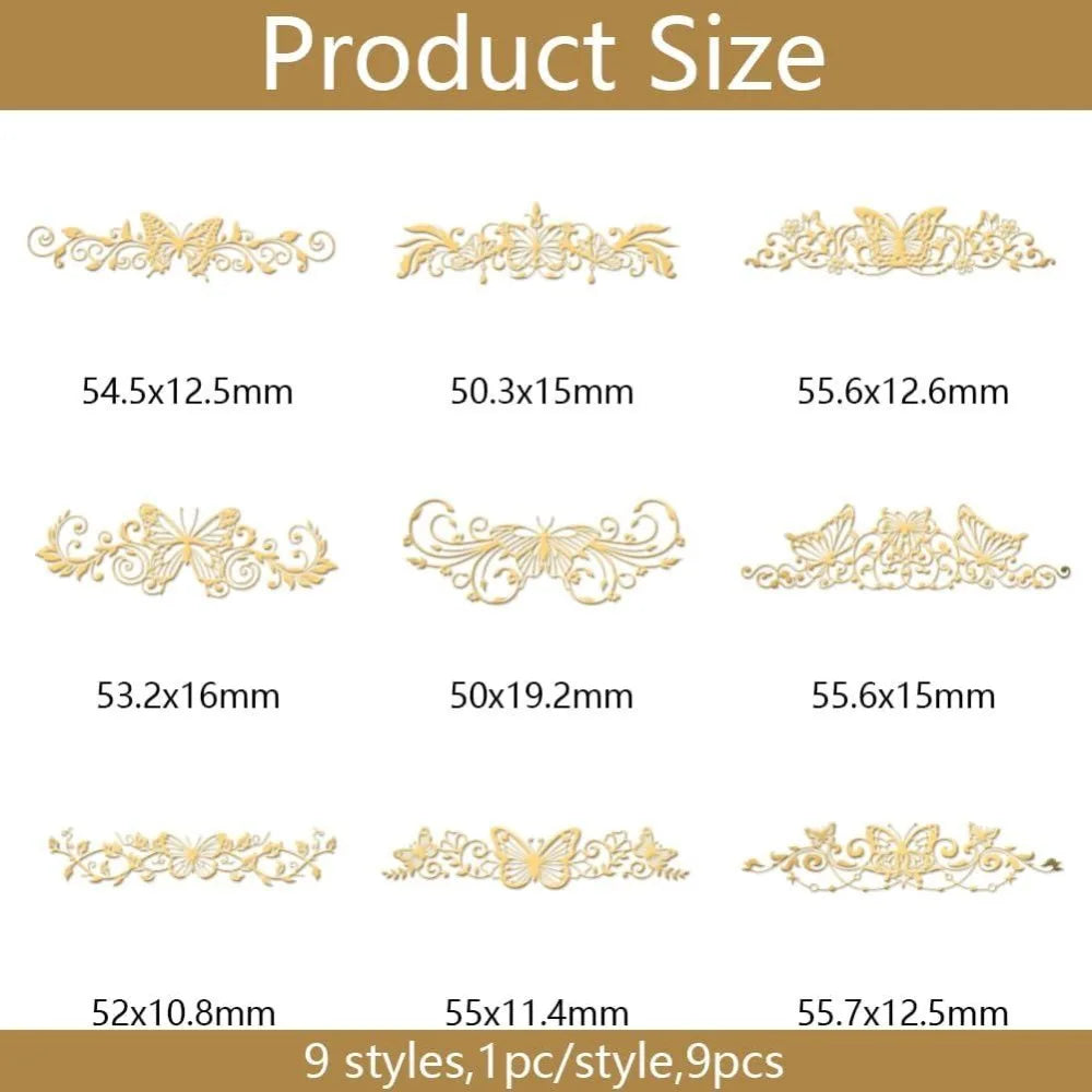 9-Pack Golden Butterfly Scroll Metal Epoxy Stickers – DIY Craft Craft Embellishment Stickers Axl