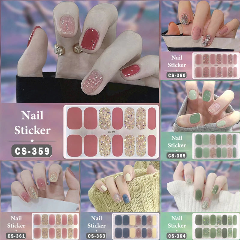 Waterproof Full Cover Nail Wraps – No-Lamp Nail Stickers 14pc Nail Art Wraps Axl