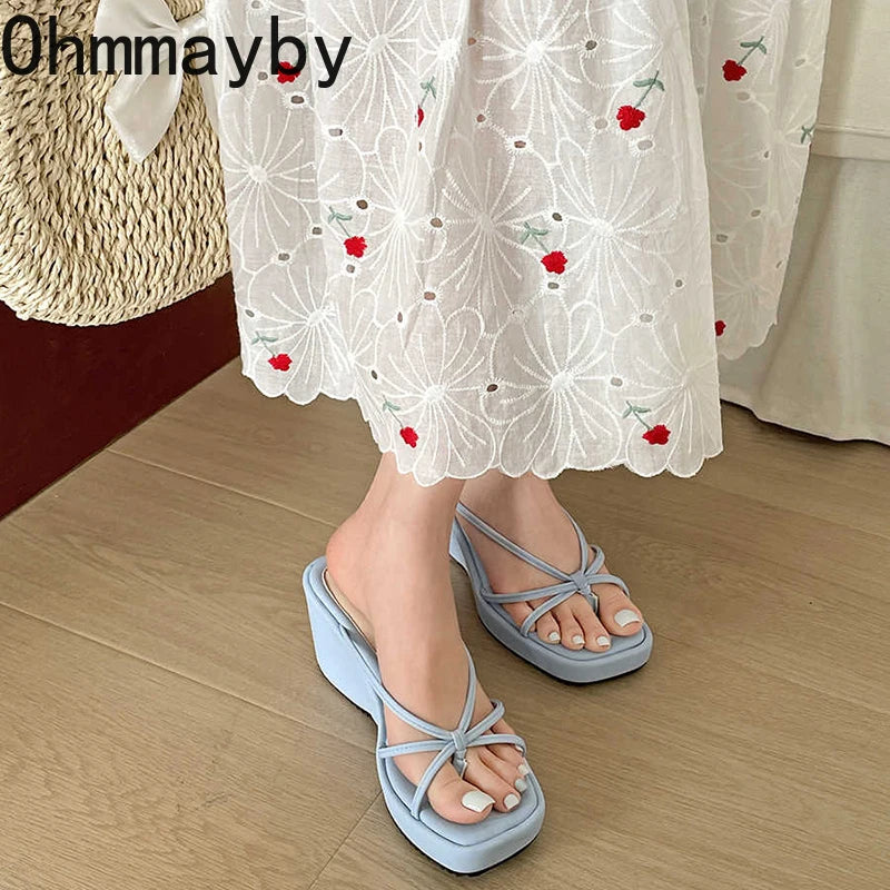 Women's Wedge Clip Toe Sandals – Narrow Band Summer Slides Wedge Sandals Axl