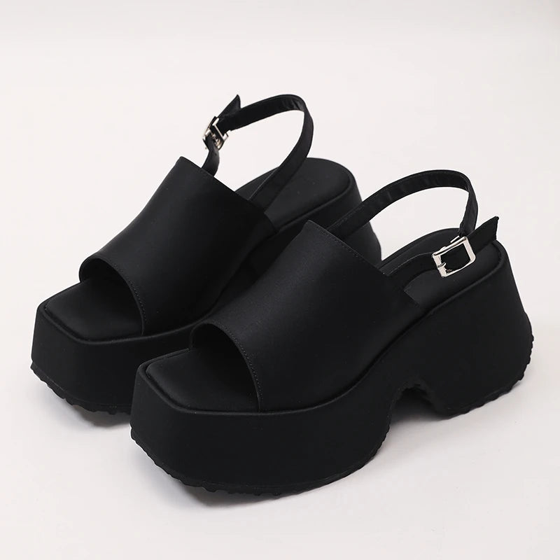 Women's Leopard Platform Wedge Sandals Open Toe Buckle Heels Platform Wedge Sandals Axl black 35