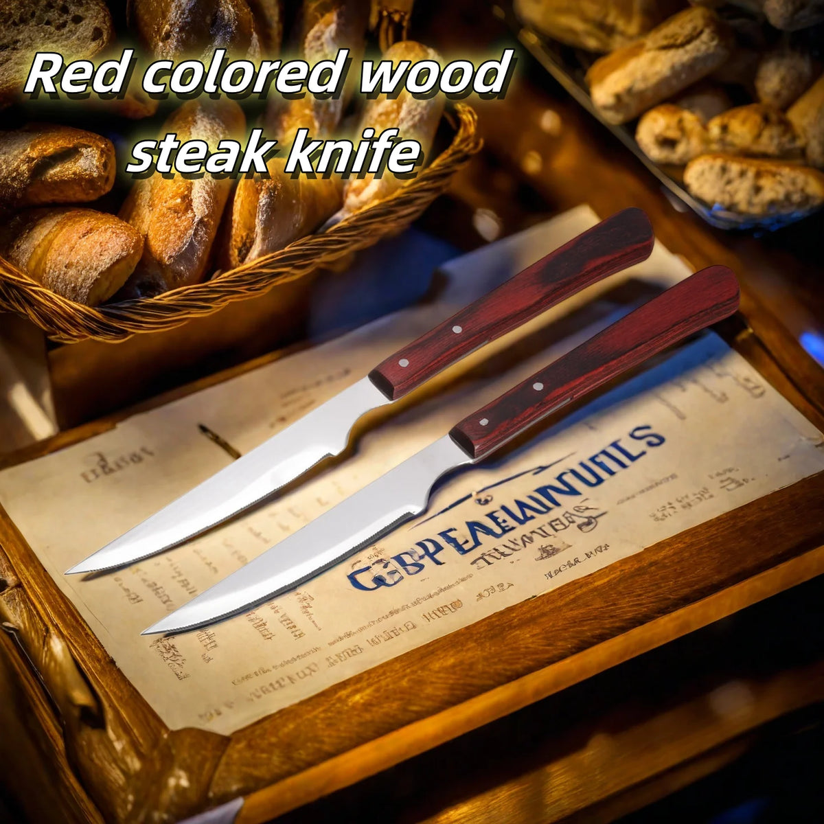 Serrated Steak Knife Set – Stainless Steel & Redwood Handle (1–12 Pc) Steak Knife Set Axl