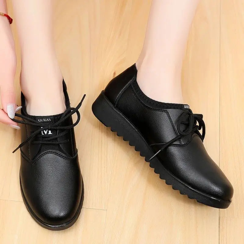 Women's Black Oxford Lace-Up Wedge Flats | Non-Slip Loafers Women's Oxford Flats Axl