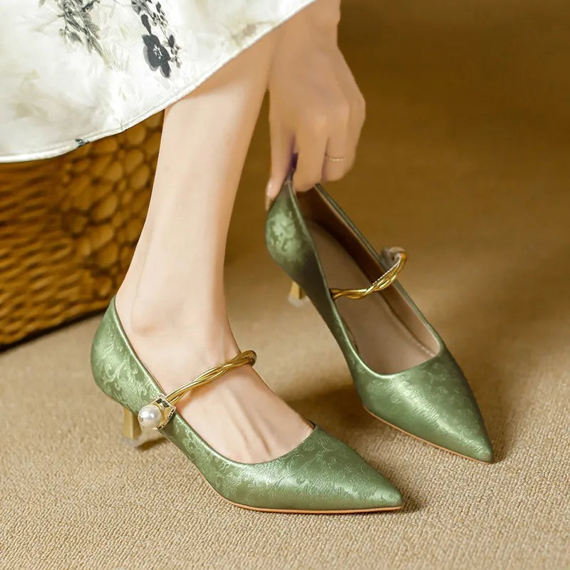 YBQJOO Women's Slip-On Stiletto Pumps – Pointed Toe Heels Stiletto Pumps Axl Green 39