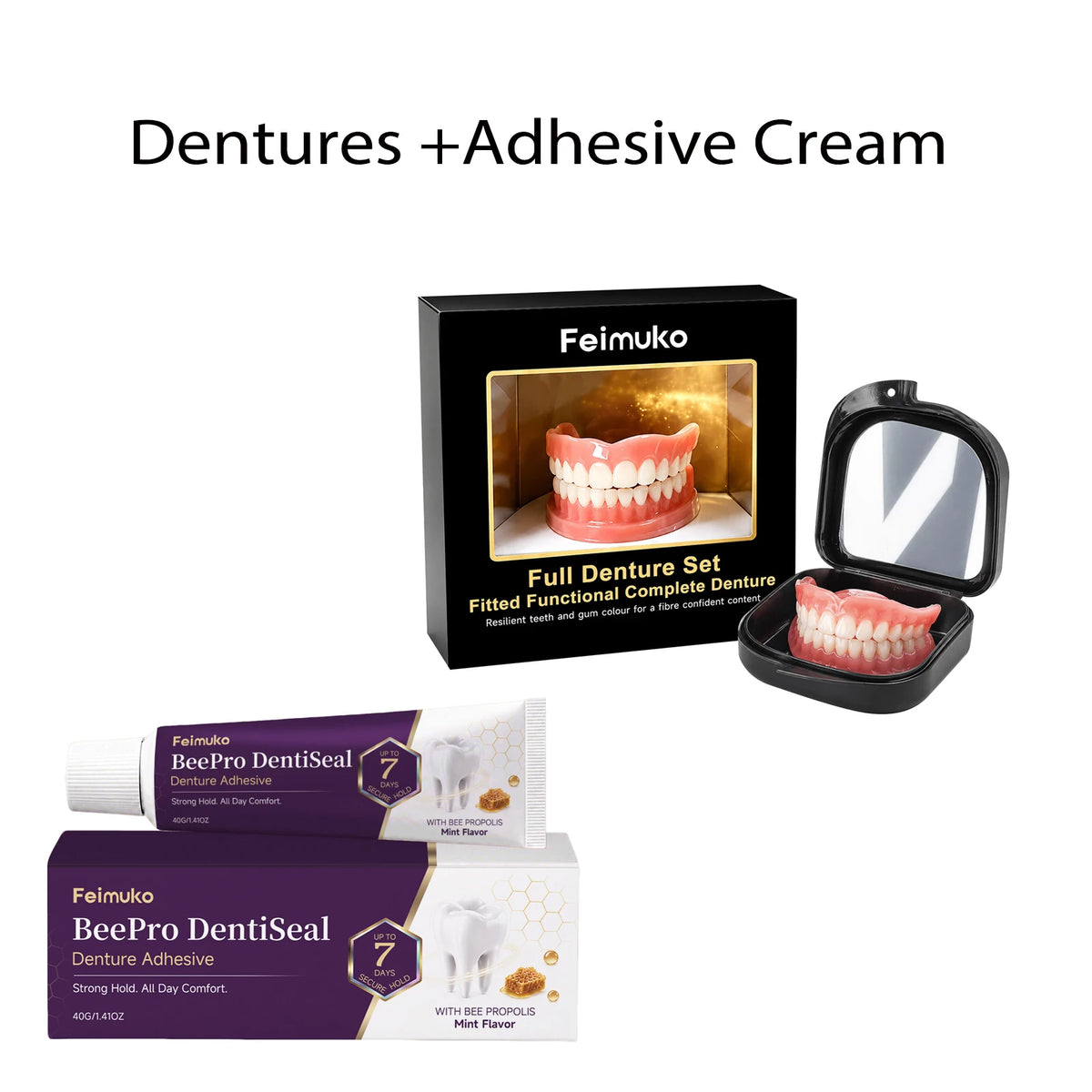 Full Set Silicone Dentures + Propolis Adhesive Cream | Natural Fit Denture Set Axl 1 Set