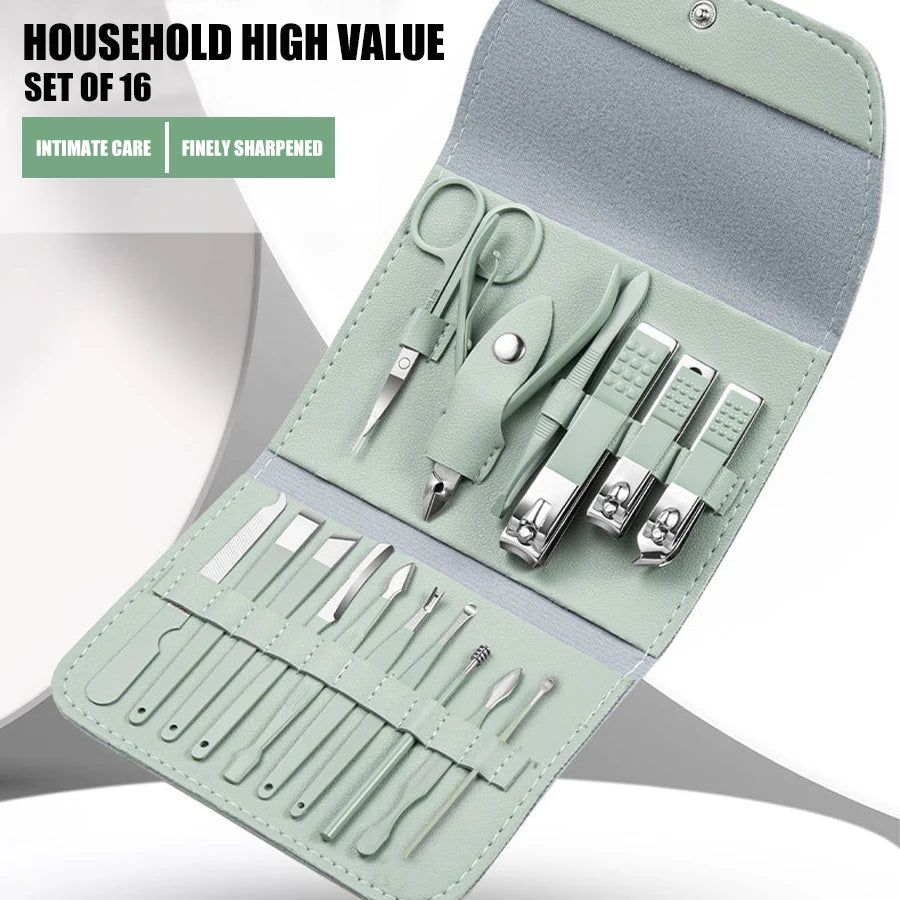 Stainless Steel Nail Clipper Manicure Set with Portable Case Manicure Nail Set Axl