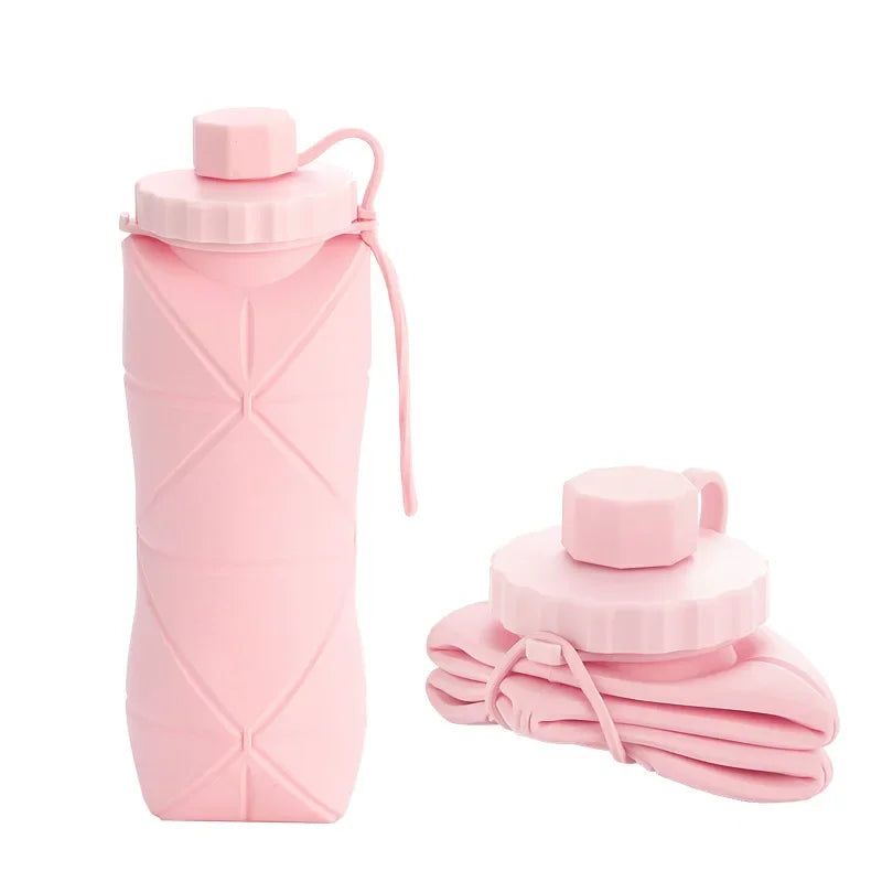 600ml Silicone Folding Water Bottle – BPA-Free & Portable Folding Water Bottle Axl pink 600ml