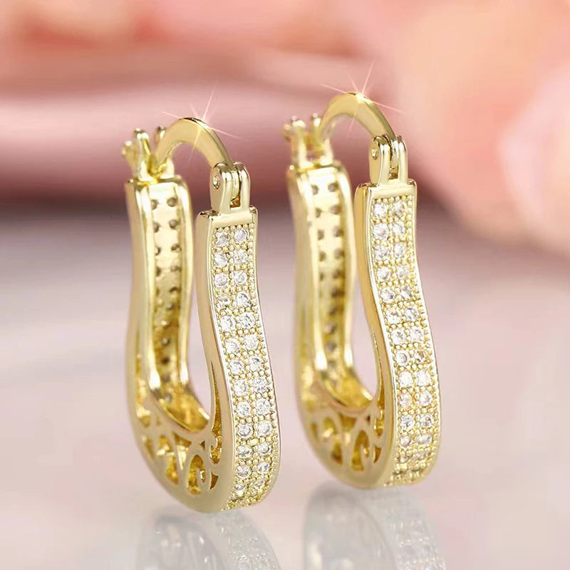 Huitan U-Shaped CZ Hoop Earrings – Gold Tone Women's Jewelry Hoop Earrings Axl E4720
