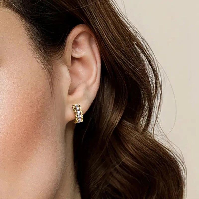Huitan Two-Tone Dainty Hoop Earrings – Cubic Zirconia Women Hoop Earrings Axl