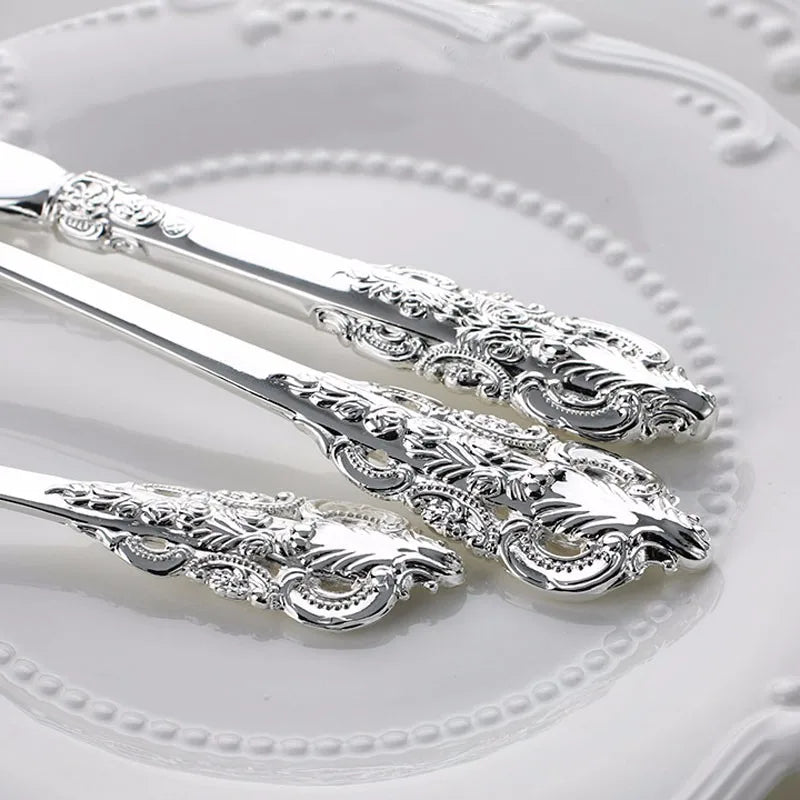 Silver Plated Luxury Cutlery – Engraved Flatware Knife Fork Spoon Silver Plated Flatware Axl