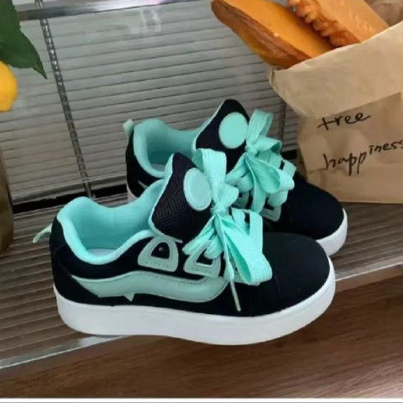 Women's Black Platform Sneakers – Vintage Casual Vulcanize Flats Platform Sneakers Axl