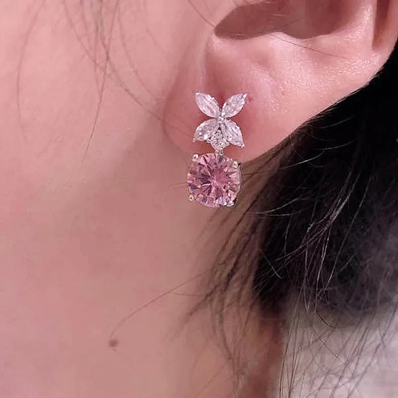 Huitan Pink Cubic Zirconia Drop Earrings | Dainty Women's Jewelry Drop Earrings Axl
