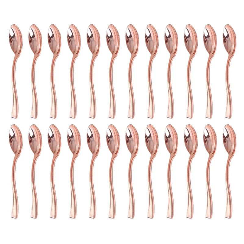 24-Pack Gold Disposable Plastic Spoons & Forks | Party Flatware Disposable Party Flatware Axl Spoon Rose Gold