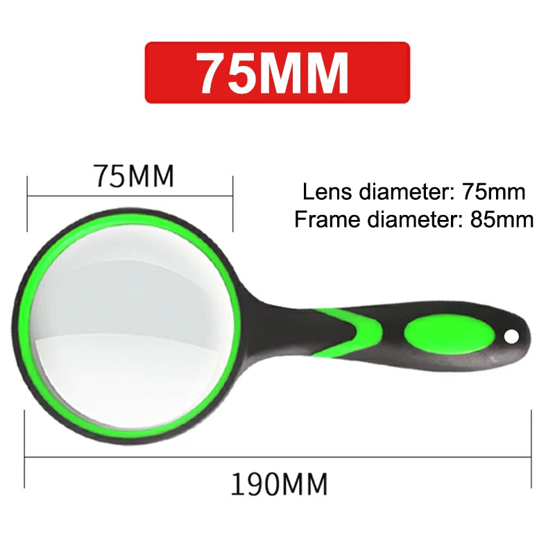 75mm Handheld Magnifying Glass 10x – Kids & Seniors Lens Handheld Magnifying Glass Axl green 75mm