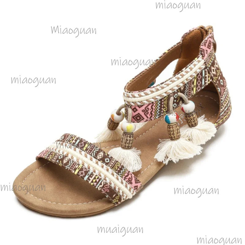 Women's Ethnic Retro Cross-Strap Flat Sandals | Open Toe Flat Sandals Axl