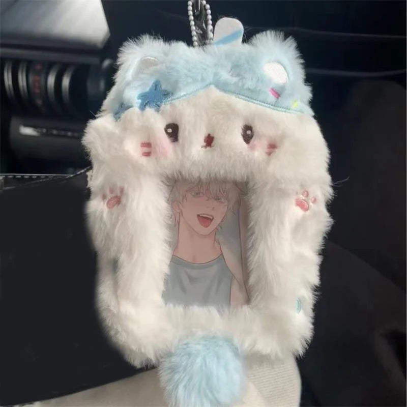 Plush Cat & Rabbit Kpop Photocard Holder Keyring Case Plush Card Holder Axl Blue