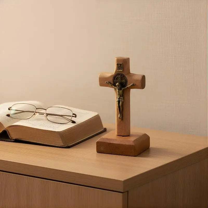 Wooden Standing Cross Figurine – Farmhouse Religious Decor Religious Figurine Axl