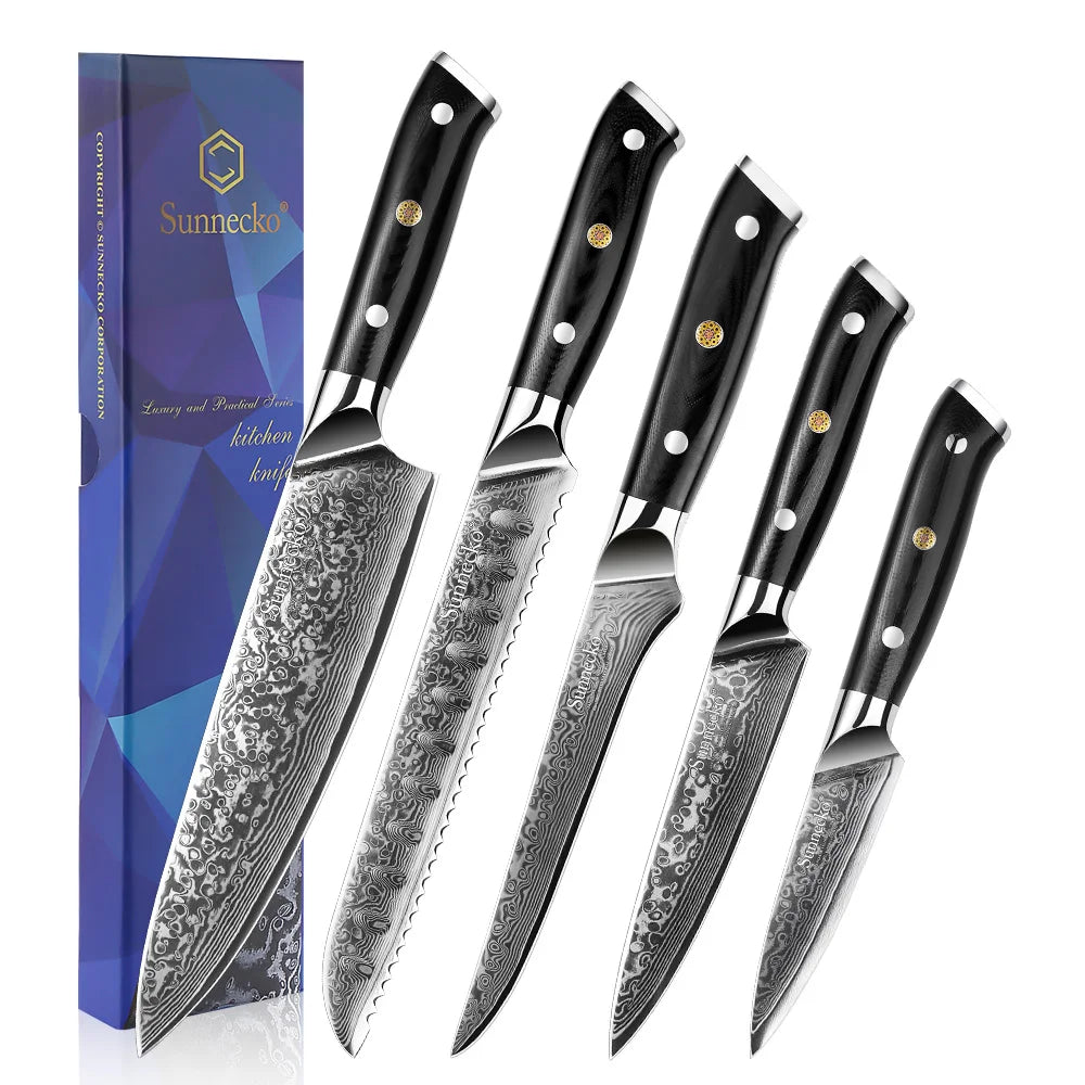 Sunnecko Damascus Kitchen Knife Set – 73-Layer VG10 Steel Damascus Knife Set Axl 5PCS Knives Set B China Mainland