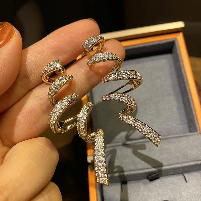 Huitan Spiral Drop Earrings – Cubic Zirconia Statement Jewelry Drop Earrings Axl