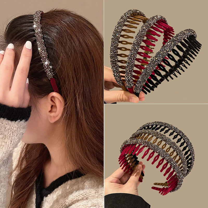 Rhinestone Flocking Hair Hoop – Non-Slip Toothed Headband Rhinestone Headband Axl