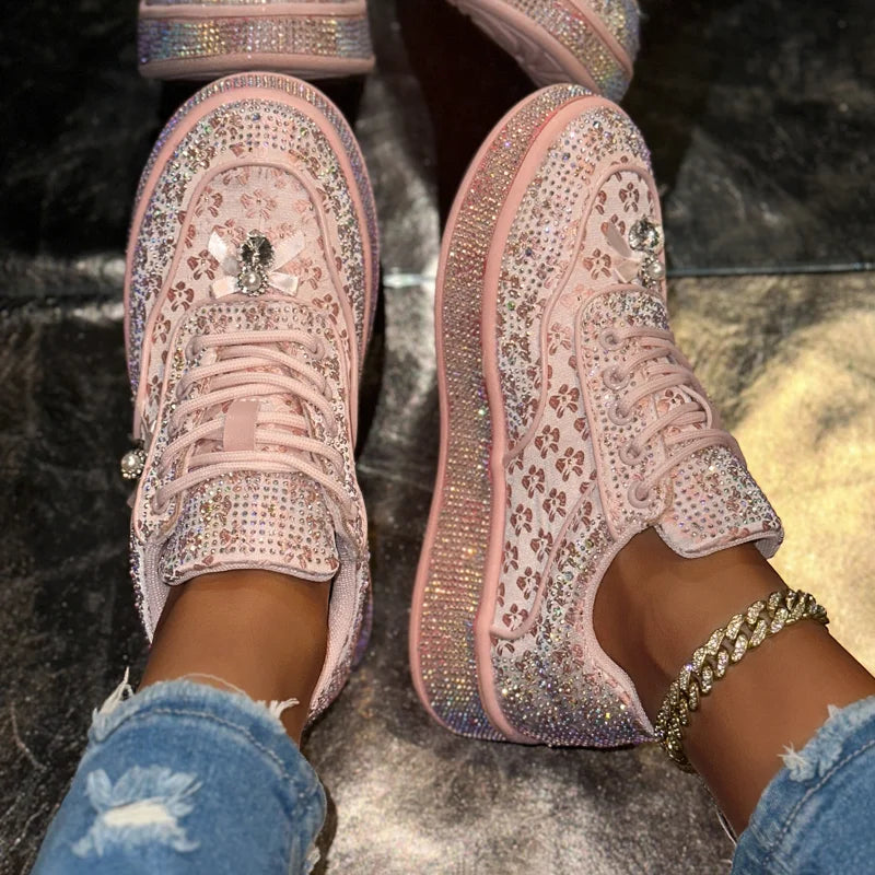 UXST Women's Rhinestone Platform Sneakers | Luxury Casual Platform Sneakers Axl