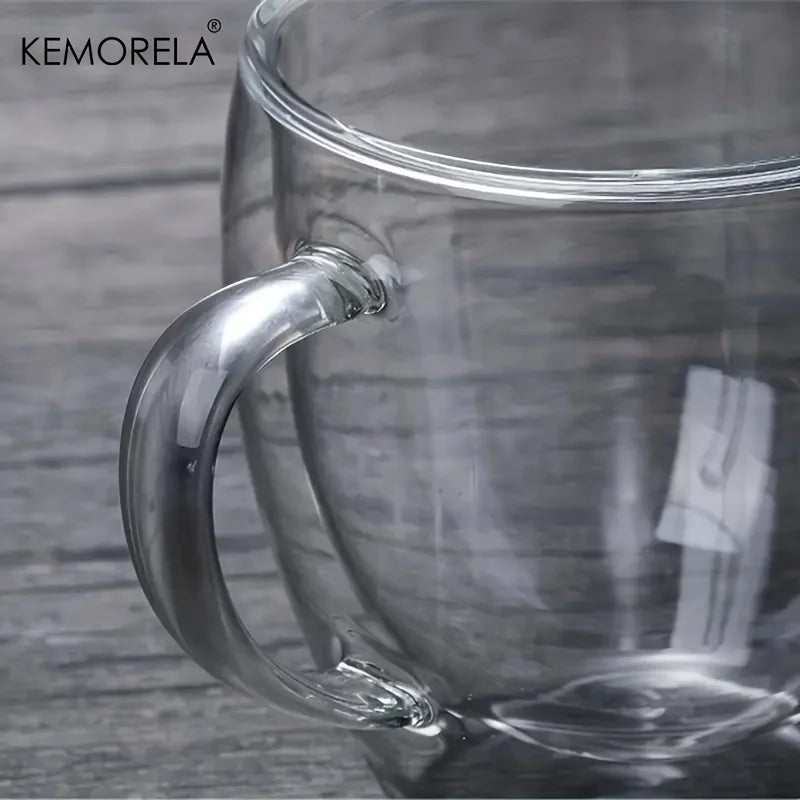 KEMORELA Double Wall Glass Coffee Mug 350/450ml – Bamboo Lid Glass Coffee Mug Axl