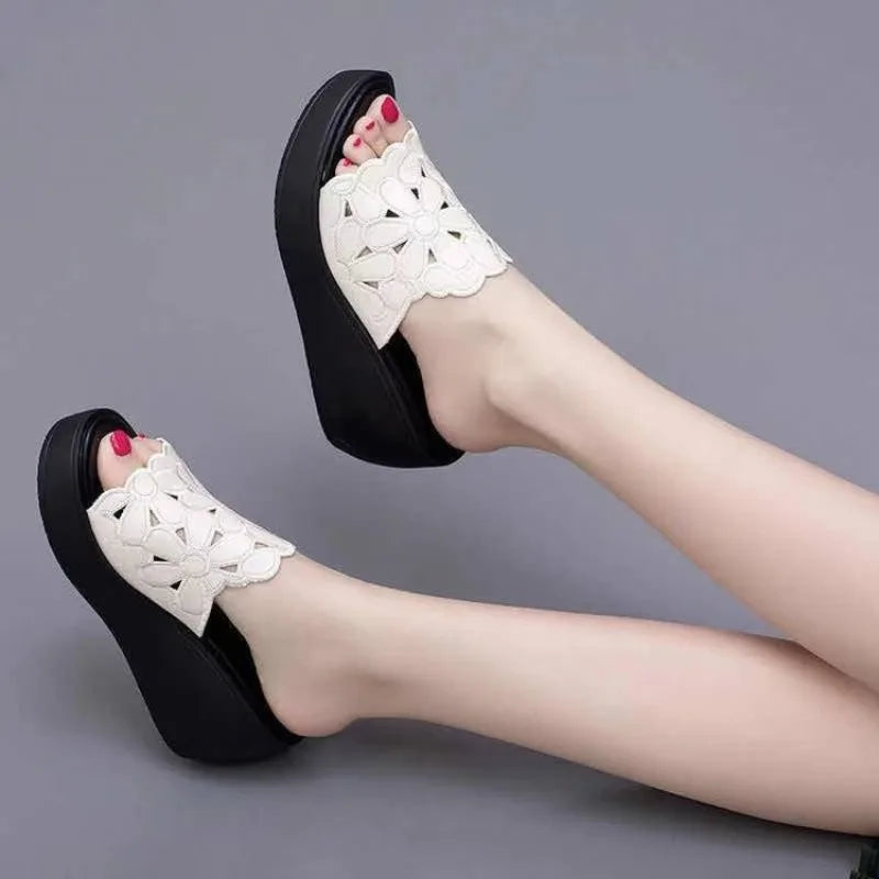 Women's Open Toe Wedge Platform Sandals – 6CM Hollow-Out Wedge Platform Sandals Axl 40 WHITE