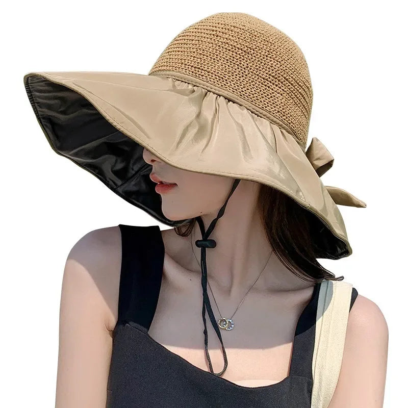 Women's Wide Brim Straw Sun Hat – UV Protection Bucket Hat Women's Sun Hat Axl