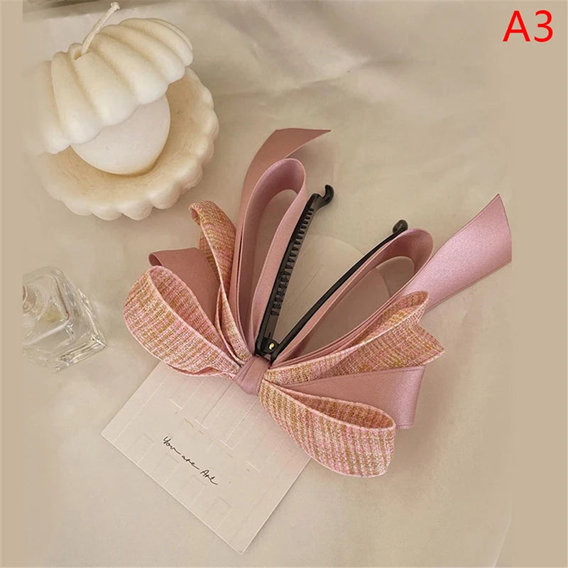Korean Bow Hair Clip – High Ponytail Barrette for Women Bow Hair Clip Axl Pink