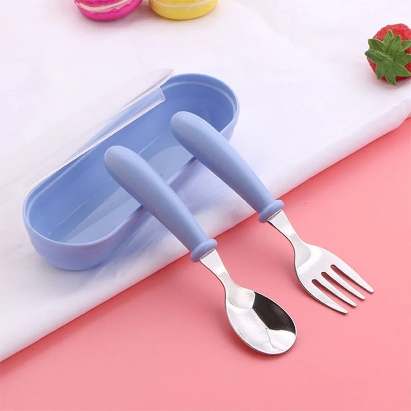 Kids Stainless Steel Cutlery Set – 3-Piece Baby Spoon & Fork Baby Cutlery Set Axl Blue