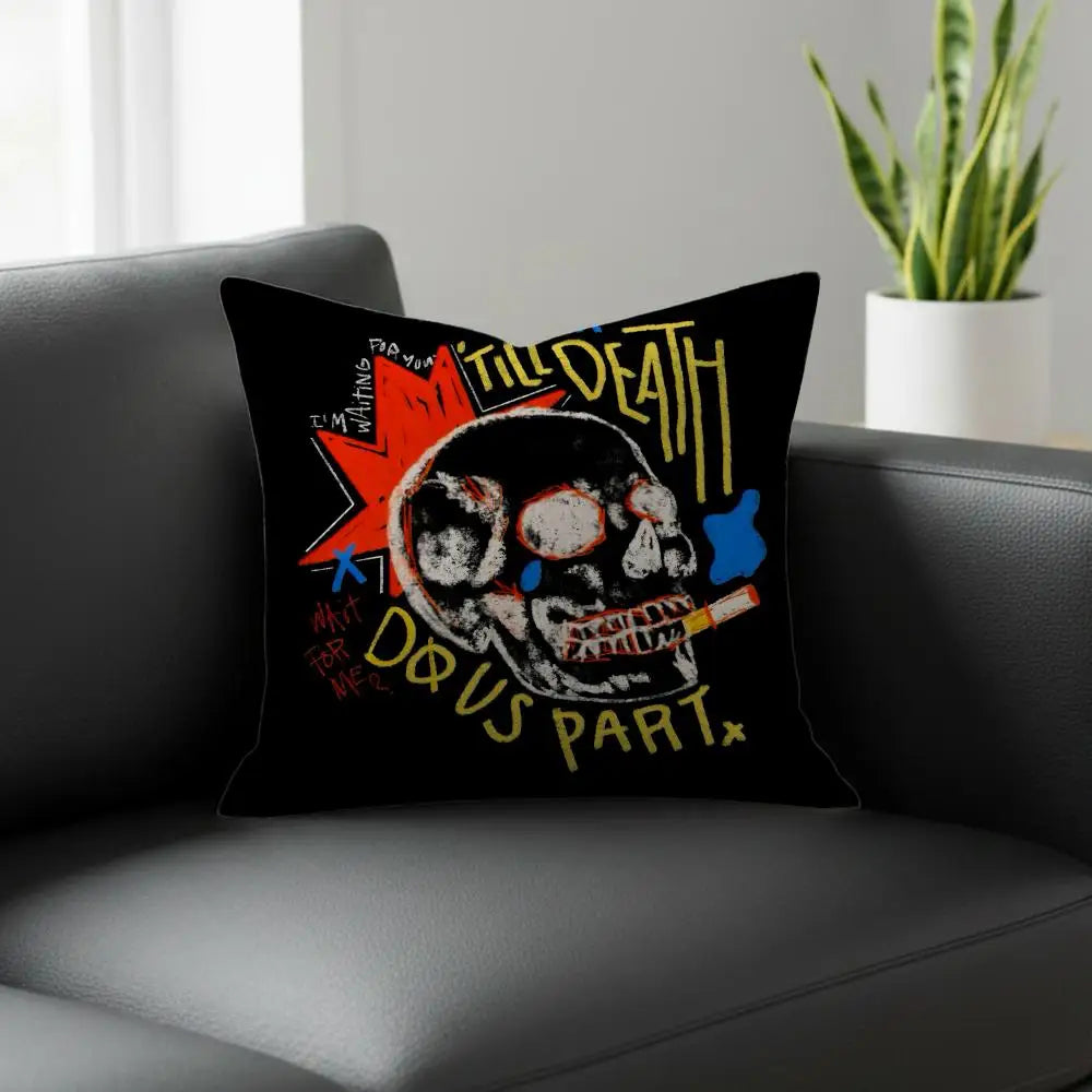 Skull Print Linen Cushion Cover – Sofa, Bed & Chair Decor Linen Cushion Cover Axl White1 45X45cm
