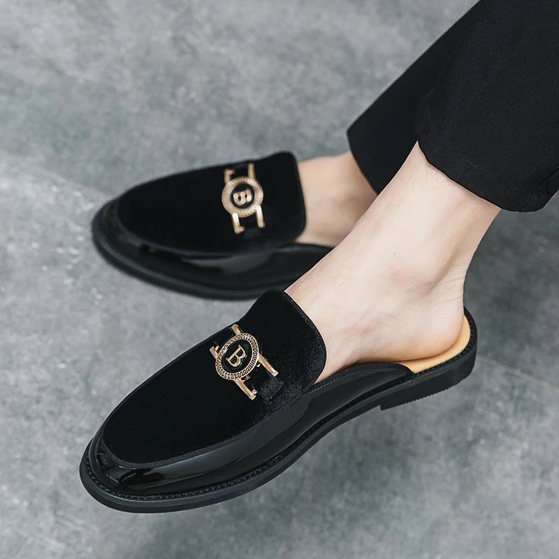Men's Suede Patchwork Loafers – Metal Buckle Slip-On Moccasins Men's Loafers Axl