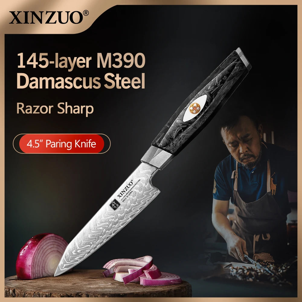 XINZUO Damascus Paring Knife – 145-Layer Carbon Fiber Handle Damascus Paring Knife Axl China Mainland 4 inch