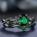 Huitan Black Plated Green CZ Leaf Ring Set – 2Pcs Vintage CZ Ring Set Axl A856 10