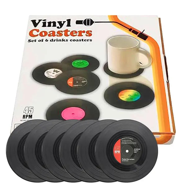 6-Piece Vinyl Record Coasters Set – Retro Non-Slip Drink Coasters Drink Coasters Set Axl 6pcs-CM