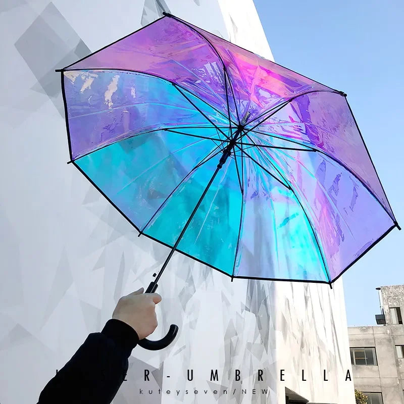 Rainbow Color-Changing Transparent Umbrella – Long Handle Gift Long Handle Umbrella Axl