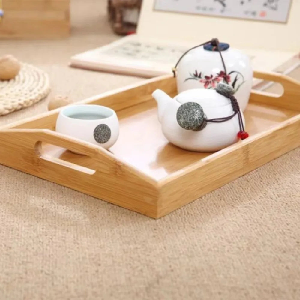 Retro Bamboo Storage Tray Organizer – Coffee Table & Tea Tray Bamboo Serving Tray Axl