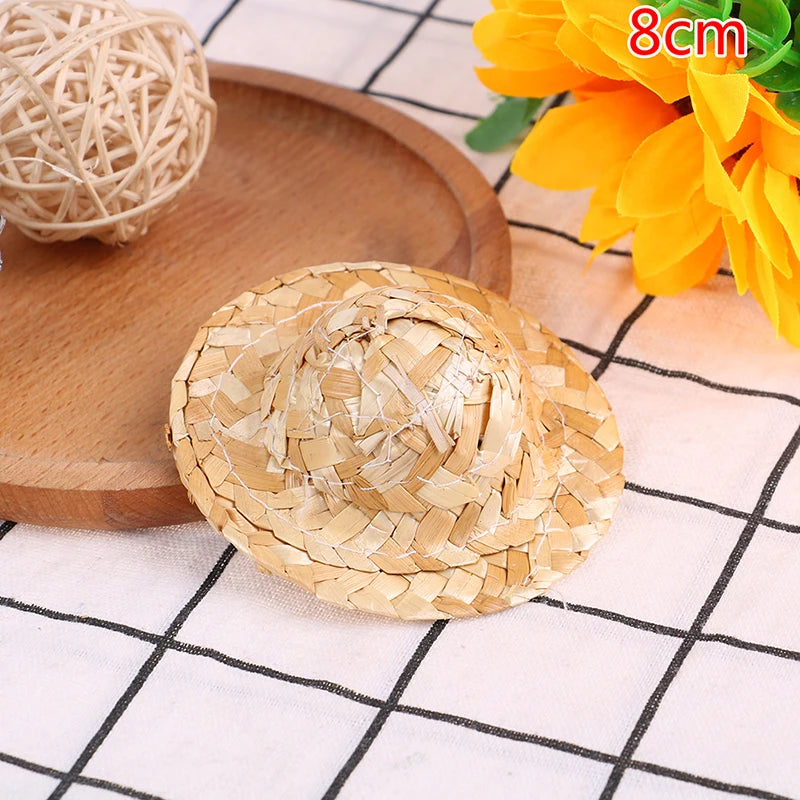 2pcs Mini Hand-Woven Straw Hats – Doll & DIY Craft Accessories Doll Accessories Axl 8cm