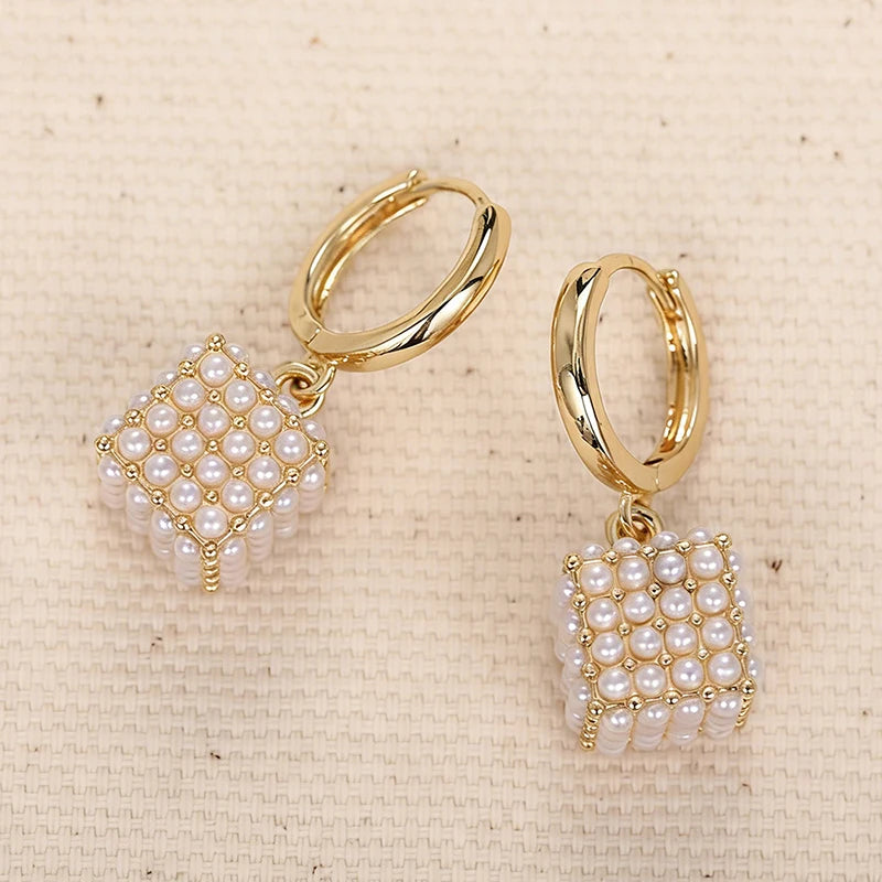Huitan Pearl Drop Earrings – Elegant Women's Fashion Jewellery Pearl Drop Earrings Axl