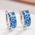 Huitan Blue Flower Hoop Earrings – Women's Silver Jewelry Hoop Earrings Axl E4547