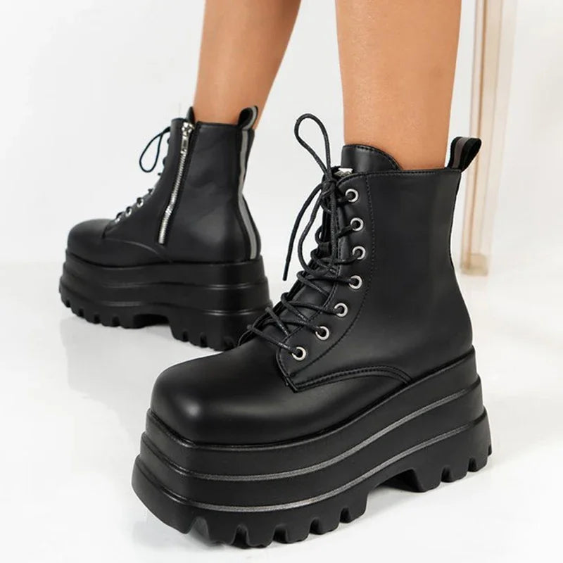 Women's Gothic Platform Combat Ankle Boots | Punk Chunky Style Platform Ankle Boots Axl