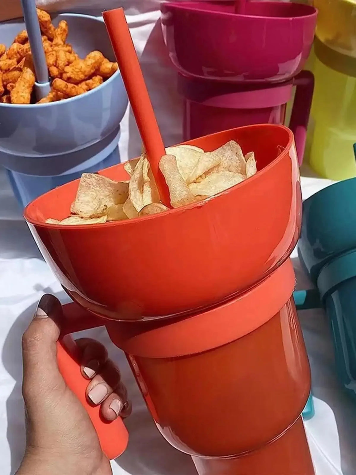 2-in-1 Popcorn Snack & Drink Cup with Handle | KEMORELA Snack Beverage Cup Axl