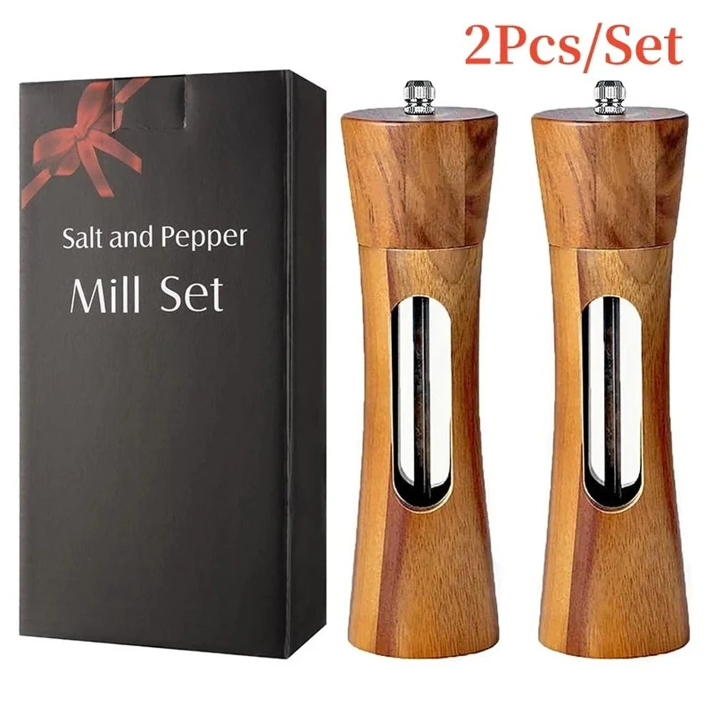 Wooden Salt & Pepper Grinder Mill Set | Adjustable Ceramic Salt & Pepper Mill Axl Grinder-2PCS