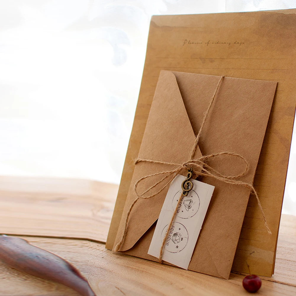 Vintage Kraft Paper Envelope Set | European Letter Writing Kit Stationery Writing Set Axl