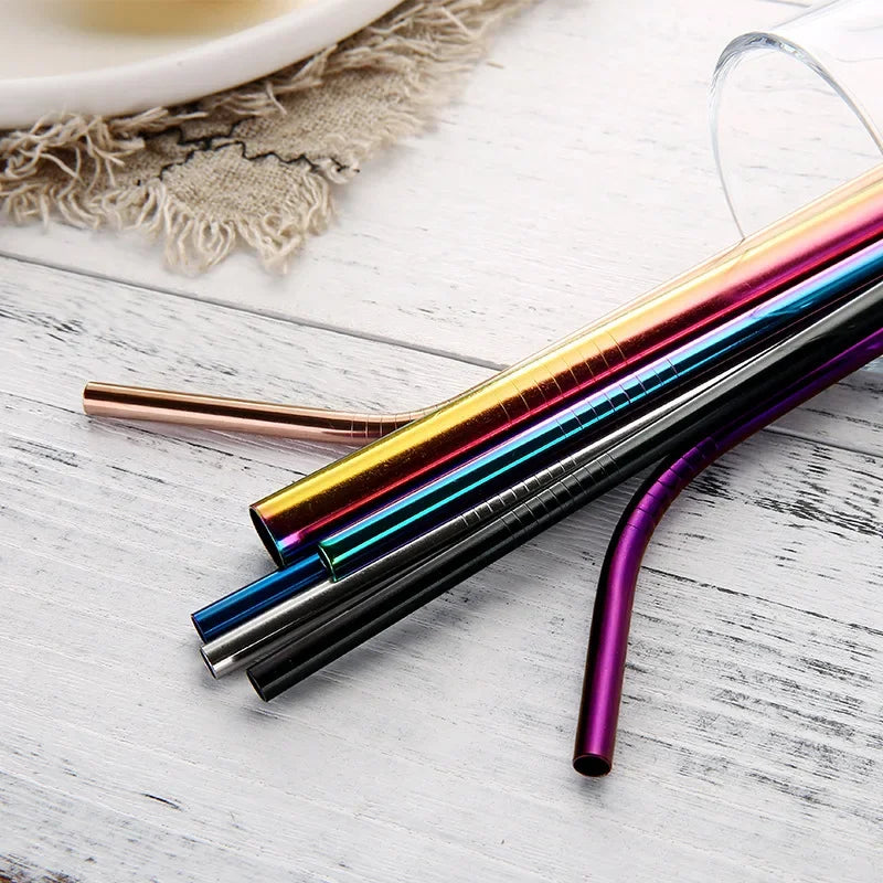304 Stainless Steel Reusable Straws – Straight, Bent & Brush Set Reusable Metal Straws Axl